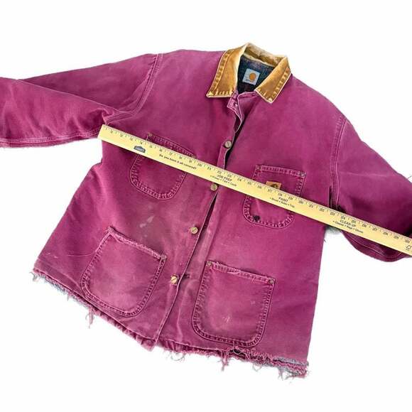 Vintage Carhartt Detroit Blanket Lined Jacket Distressed Purple Plum Pink Large - Picture 8 of 9